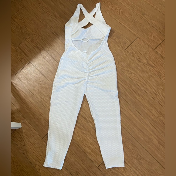 White Jumpsuit One Piece Teddy Workout Outfit Textured Lift - Picture 5 of 10